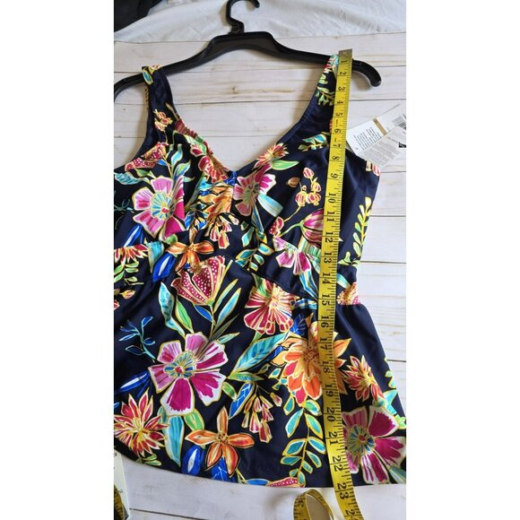 Maxine of Hollywood Swim Top Size Large Blue Floral Tropical Beach NEW Cruise - Picture 9 of 11